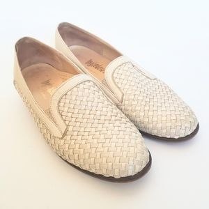 Pleated Leather White Loafers, Size 8